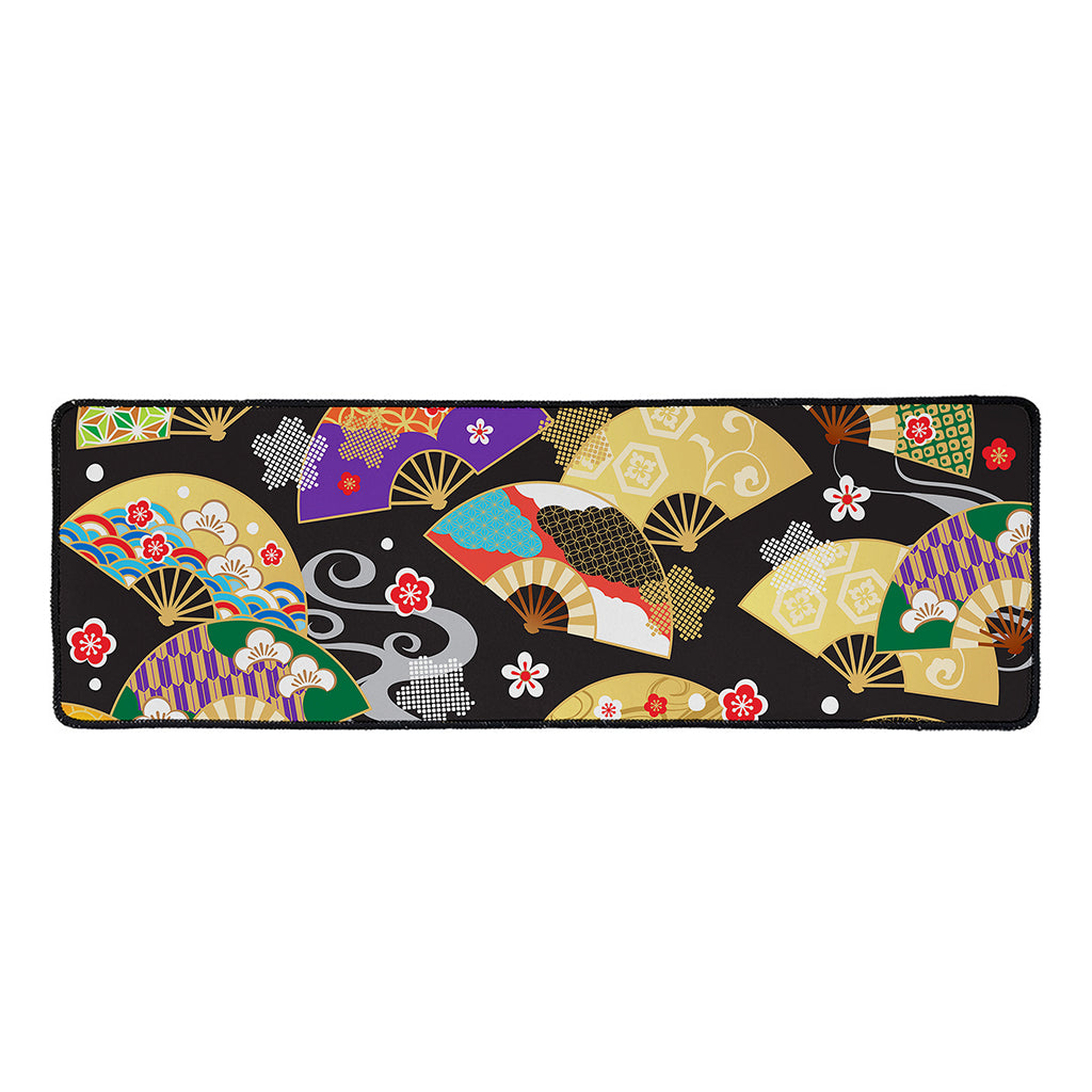 Japanese Hand Fan Pattern Print Long Kitchen Mat