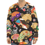 Japanese Hand Fan Pattern Print Long Sleeve Baseball Jersey