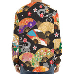 Japanese Hand Fan Pattern Print Long Sleeve Baseball Jersey