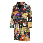 Japanese Hand Fan Pattern Print Men's Bathrobe