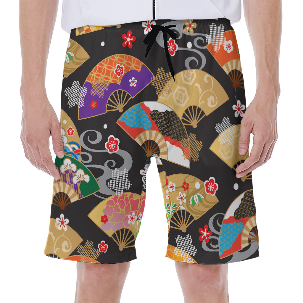 Japanese Hand Fan Pattern Print Men's Beach Shorts
