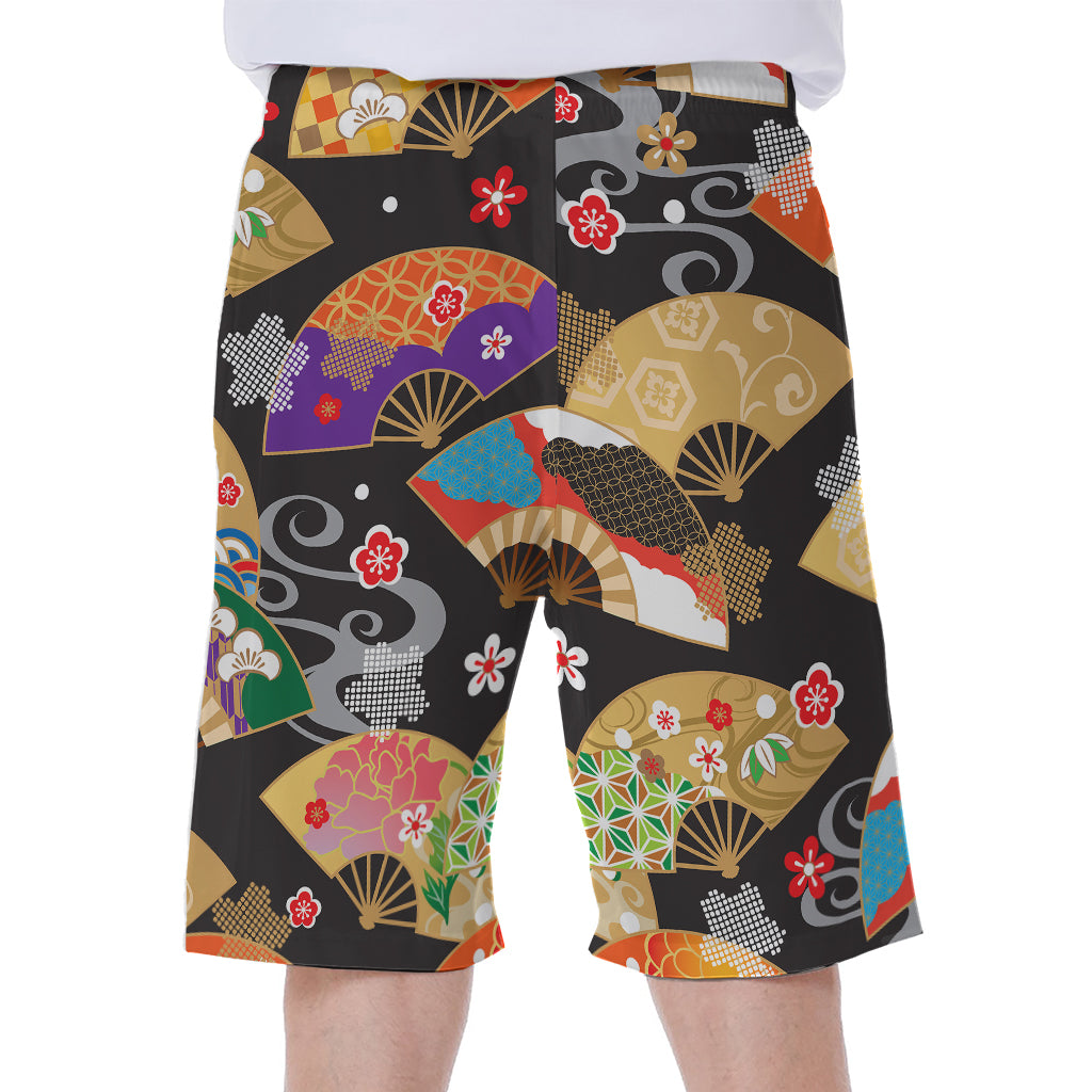 Japanese Hand Fan Pattern Print Men's Beach Shorts