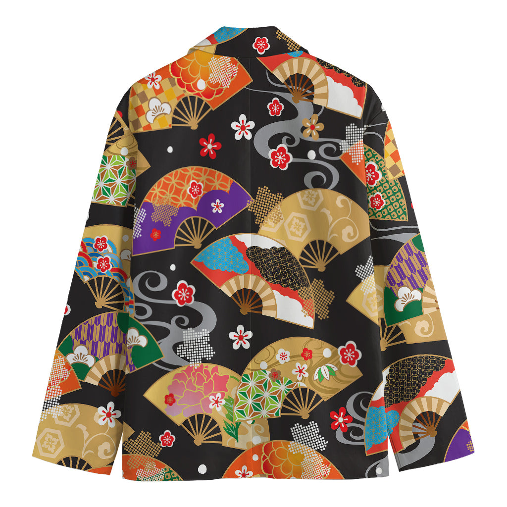 Japanese Hand Fan Pattern Print Men's Blazer