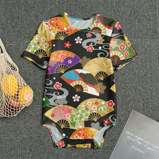 Japanese Hand Fan Pattern Print Men's Bodysuit