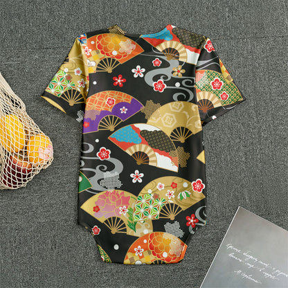 Japanese Hand Fan Pattern Print Men's Bodysuit