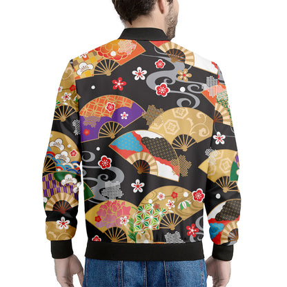Japanese Hand Fan Pattern Print Men's Bomber Jacket