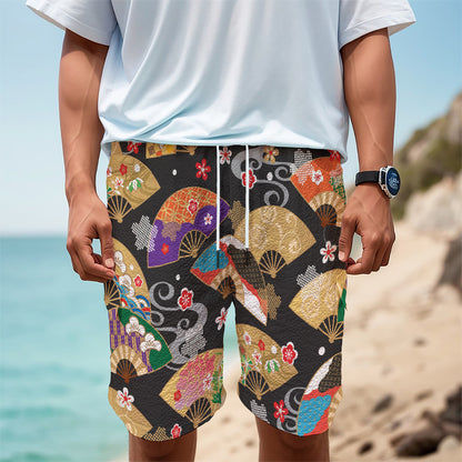 Japanese Hand Fan Pattern Print Men's Cargo Shorts