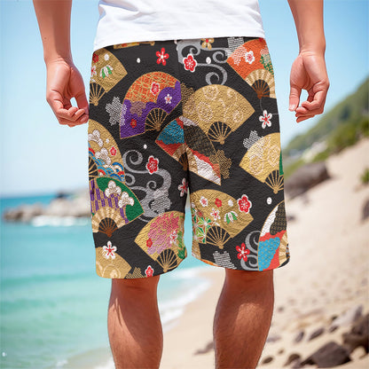Japanese Hand Fan Pattern Print Men's Cargo Shorts
