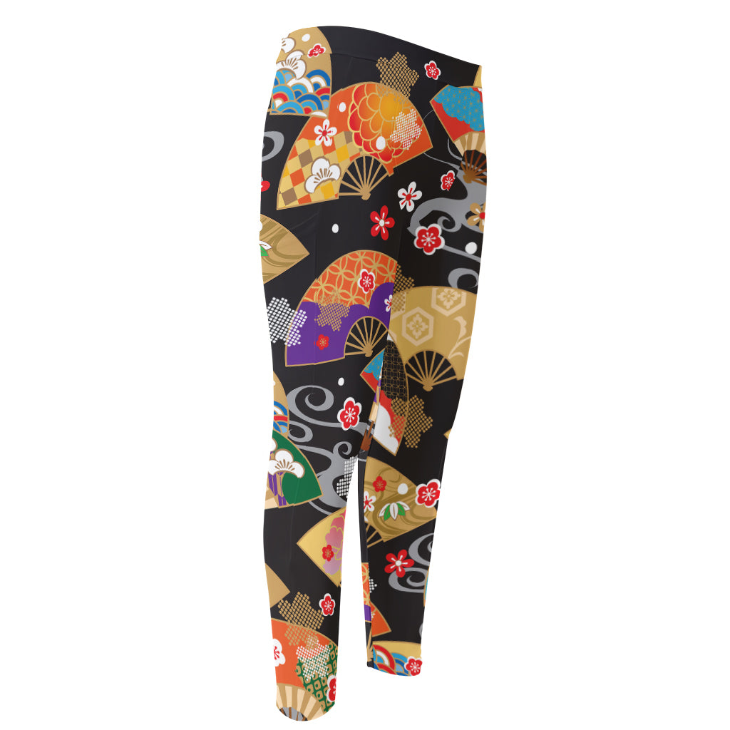 Japanese Hand Fan Pattern Print Men's Compression Pants
