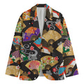 Japanese Hand Fan Pattern Print Men's Cotton Blazer