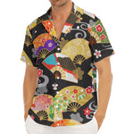 Japanese Hand Fan Pattern Print Men's Deep V-Neck Shirt