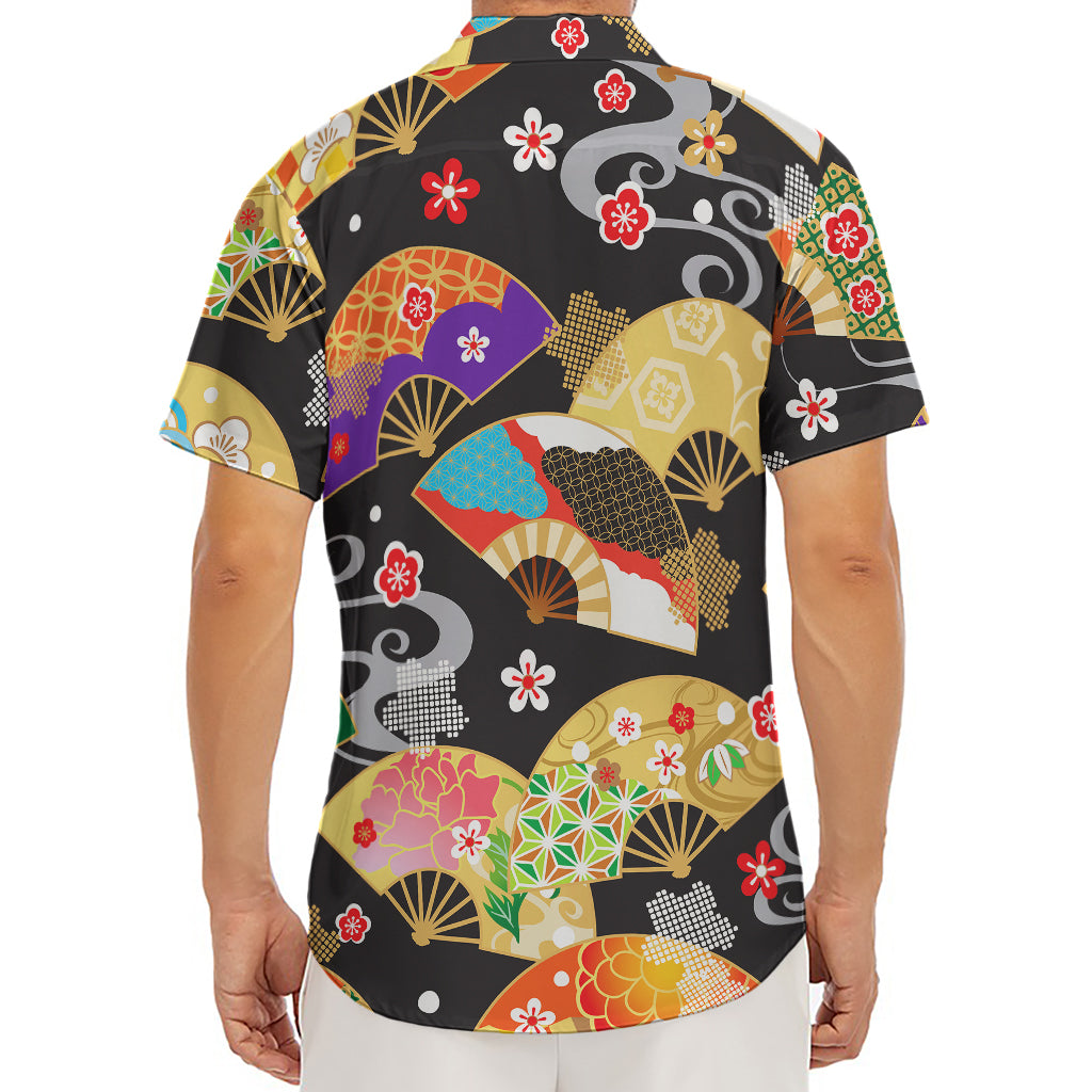 Japanese Hand Fan Pattern Print Men's Deep V-Neck Shirt