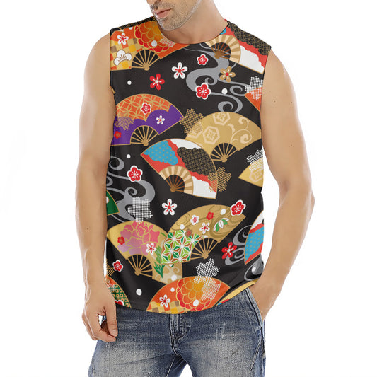 Japanese Hand Fan Pattern Print Men's Fitness Tank Top