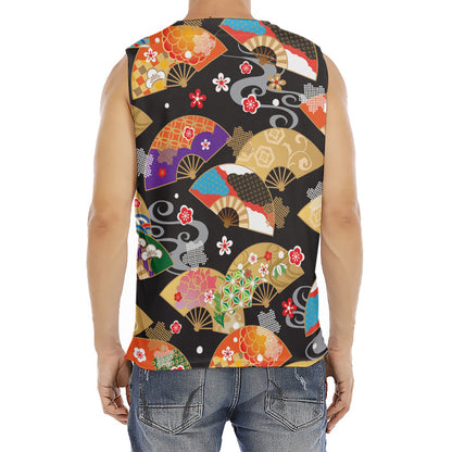 Japanese Hand Fan Pattern Print Men's Fitness Tank Top