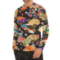 Japanese Hand Fan Pattern Print Men's Long Sleeve Rash Guard