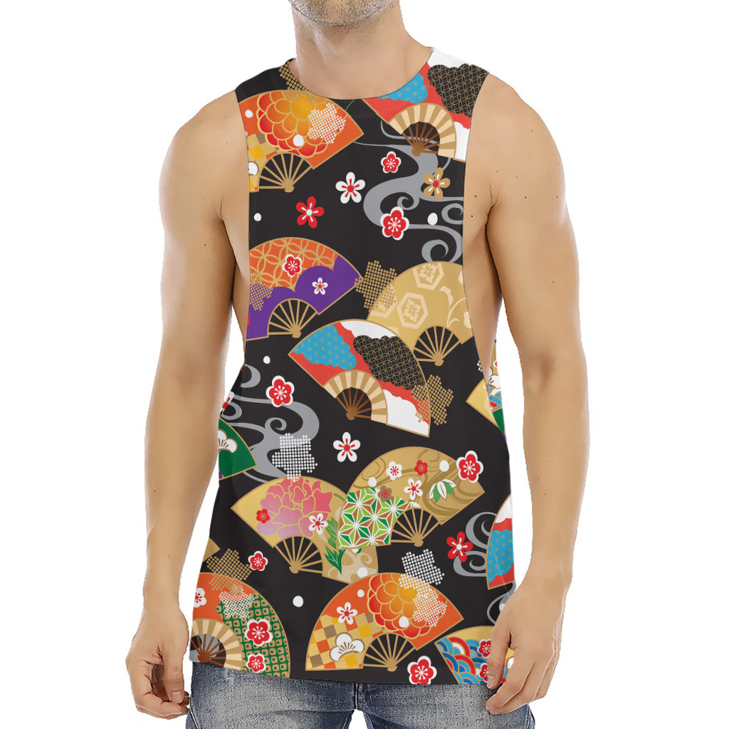 Japanese Hand Fan Pattern Print Men's Muscle Tank Top