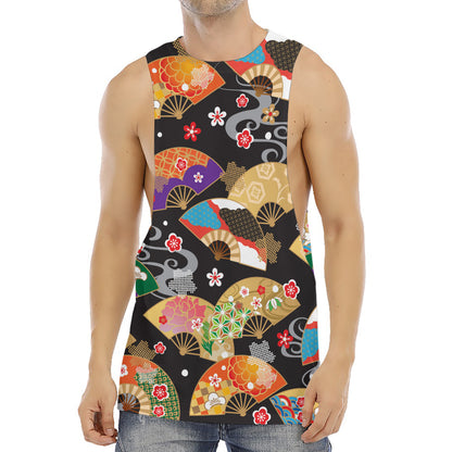 Japanese Hand Fan Pattern Print Men's Muscle Tank Top
