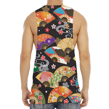 Japanese Hand Fan Pattern Print Men's Muscle Tank Top