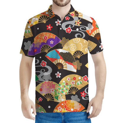 Japanese Hand Fan Pattern Print Men's Polo Shirt