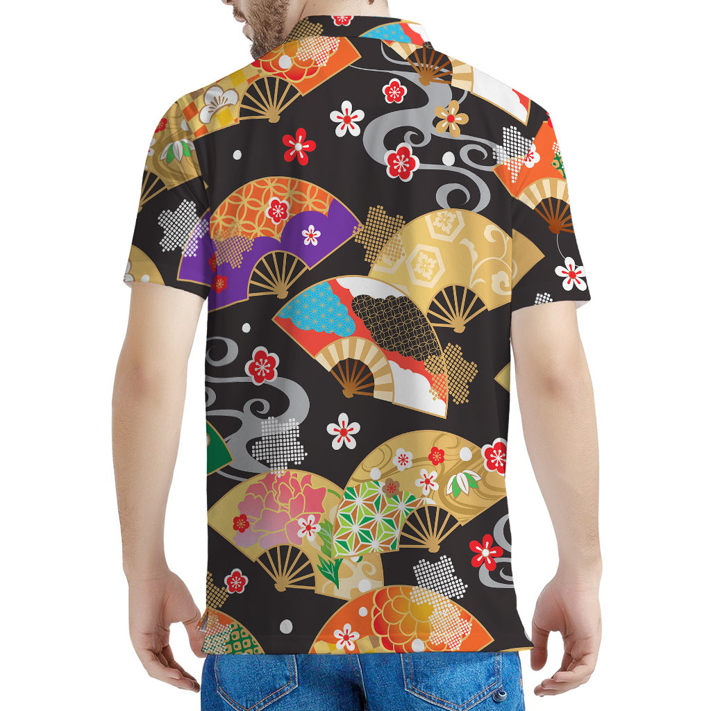 Japanese Hand Fan Pattern Print Men's Polo Shirt