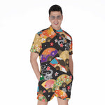 Japanese Hand Fan Pattern Print Men's Rompers