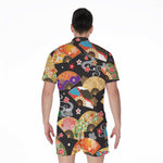 Japanese Hand Fan Pattern Print Men's Rompers