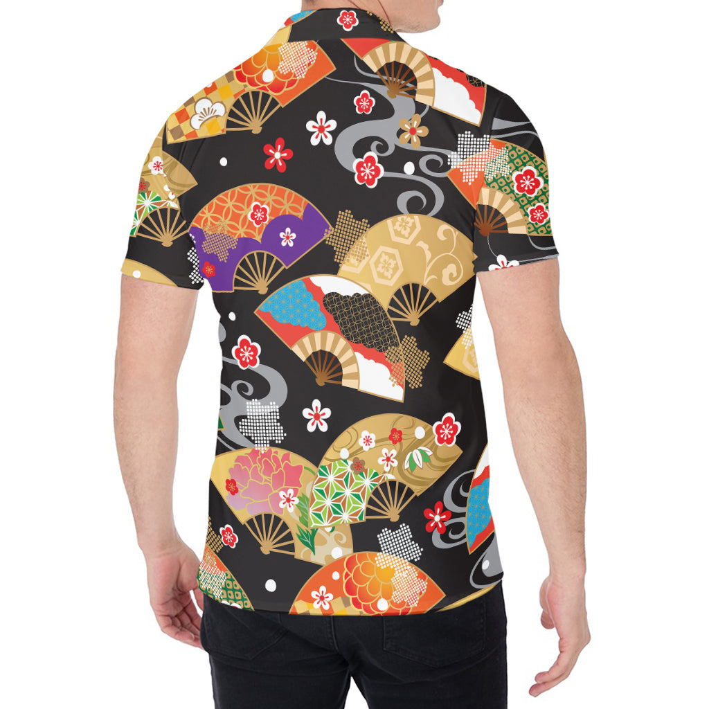 Japanese Hand Fan Pattern Print Men's Shirt