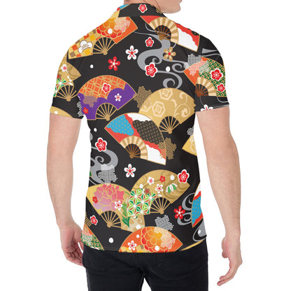 Japanese Hand Fan Pattern Print Men's Shirt