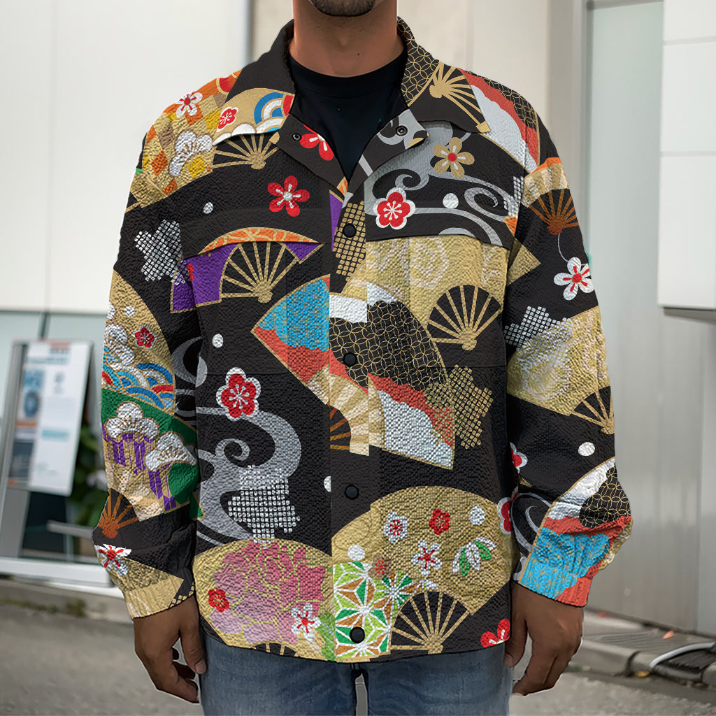 Japanese Hand Fan Pattern Print Men's Shirt Jacket