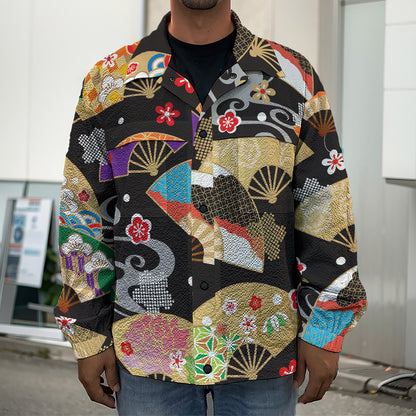Japanese Hand Fan Pattern Print Men's Shirt Jacket