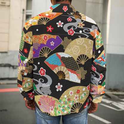 Japanese Hand Fan Pattern Print Men's Shirt Jacket
