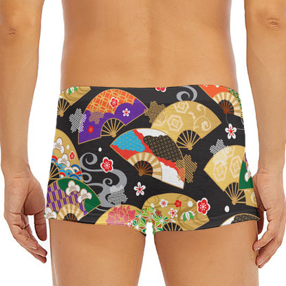 Japanese Hand Fan Pattern Print Men's Short Boxer Briefs