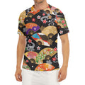 Japanese Hand Fan Pattern Print Men's Short Sleeve Rash Guard