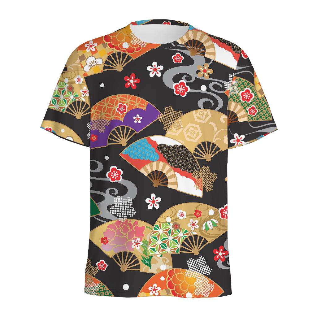 Japanese Hand Fan Pattern Print Men's Sports T-Shirt