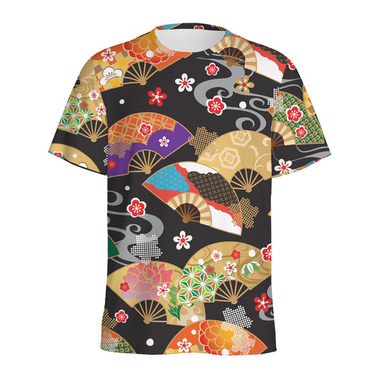 Japanese Hand Fan Pattern Print Men's Sports T-Shirt