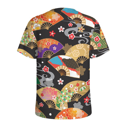 Japanese Hand Fan Pattern Print Men's Sports T-Shirt