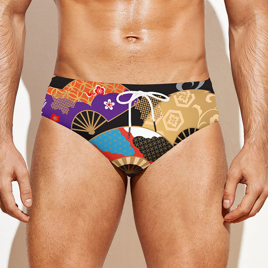Japanese Hand Fan Pattern Print Men's Swim Briefs
