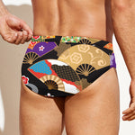 Japanese Hand Fan Pattern Print Men's Swim Briefs
