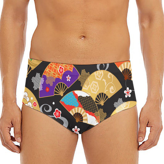 Japanese Hand Fan Pattern Print Men's Triangle Swim Briefs