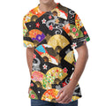 Japanese Hand Fan Pattern Print Men's Velvet T-Shirt
