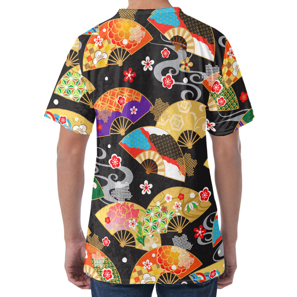 Japanese Hand Fan Pattern Print Men's Velvet T-Shirt
