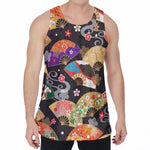 Japanese Hand Fan Pattern Print Men's Velvet Tank Top