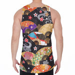 Japanese Hand Fan Pattern Print Men's Velvet Tank Top