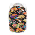 Japanese Hand Fan Pattern Print Mesh Laundry Hamper