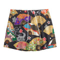 Japanese Hand Fan Pattern Print Mesh Shorts