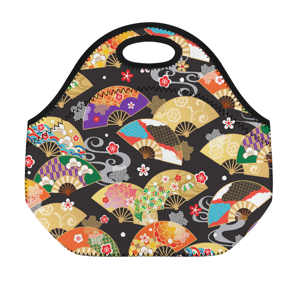 Japanese Hand Fan Pattern Print Neoprene Lunch Bag