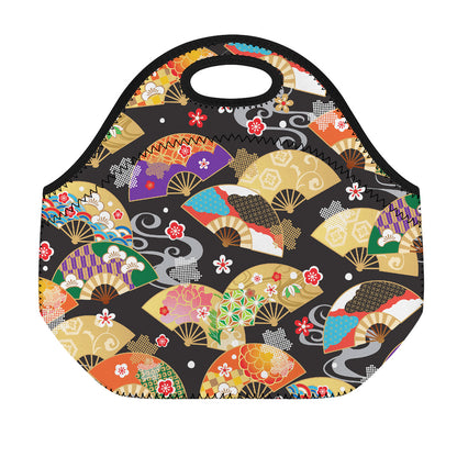 Japanese Hand Fan Pattern Print Neoprene Lunch Bag