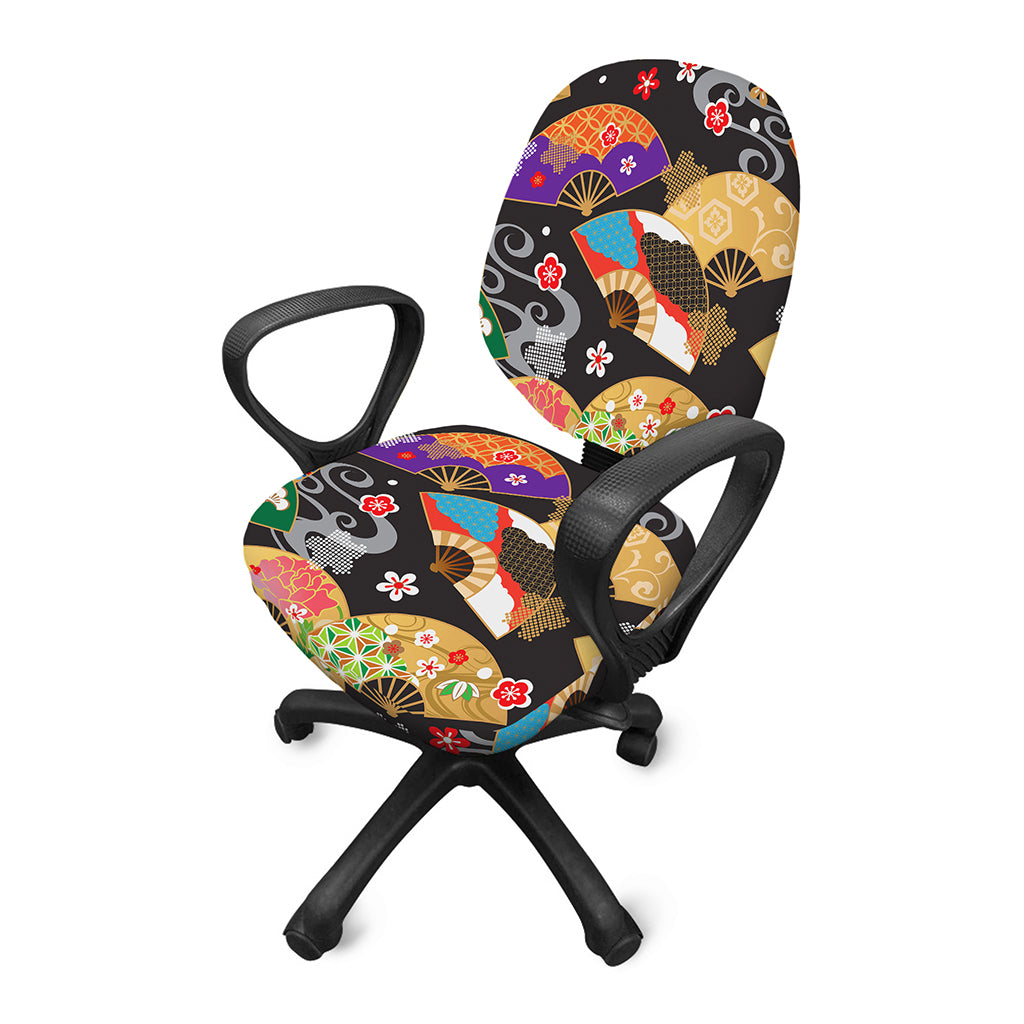 Japanese Hand Fan Pattern Print Office Chair Cover