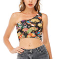 Japanese Hand Fan Pattern Print One Shoulder Crop Top