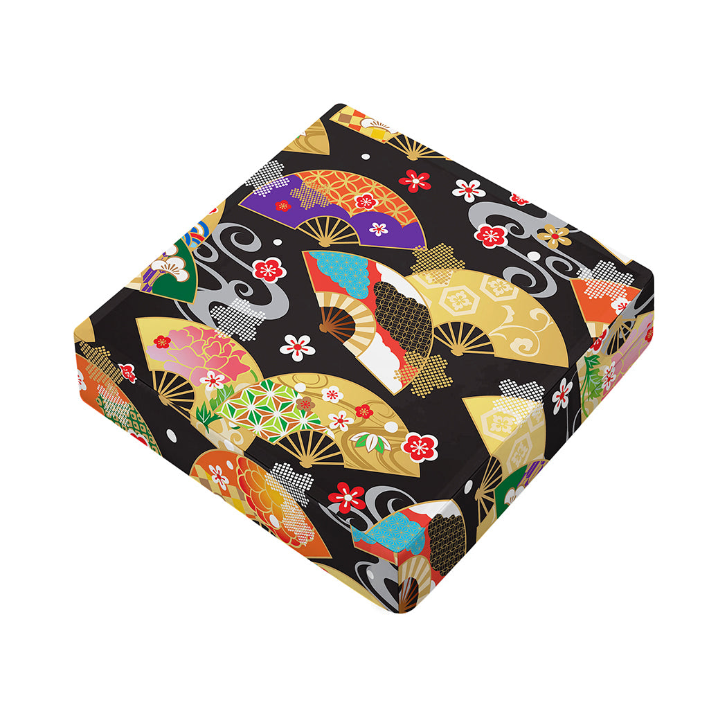 Japanese Hand Fan Pattern Print Outdoor Seat Cushion Cover